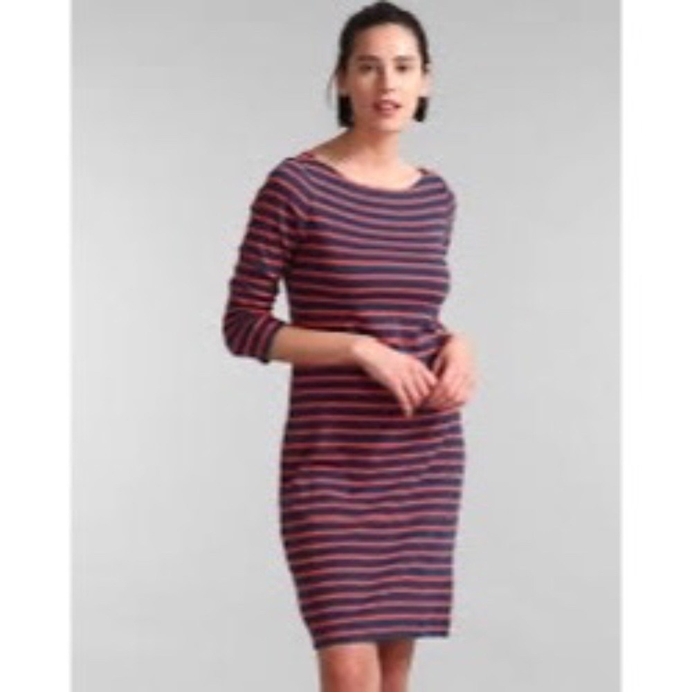 Gap Midi Jersey Stretch Dress Navy Red Striped Knit Shift Boatneck, Size M